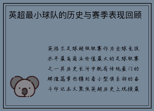 英超最小球队的历史与赛季表现回顾
